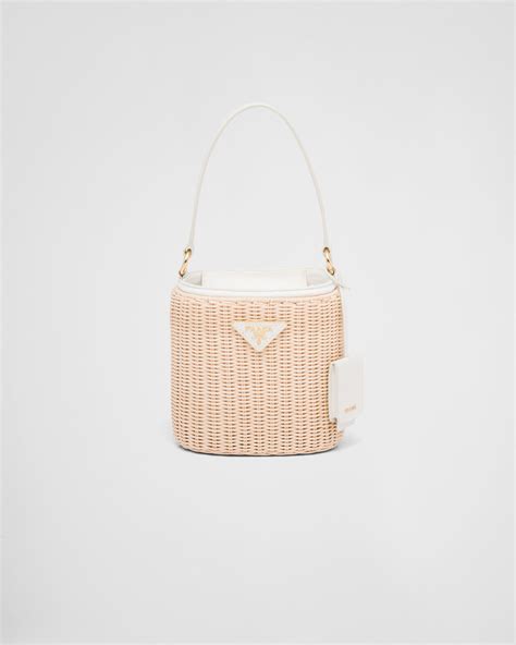 white prada bucket bag|Prada wicker bucket bag.